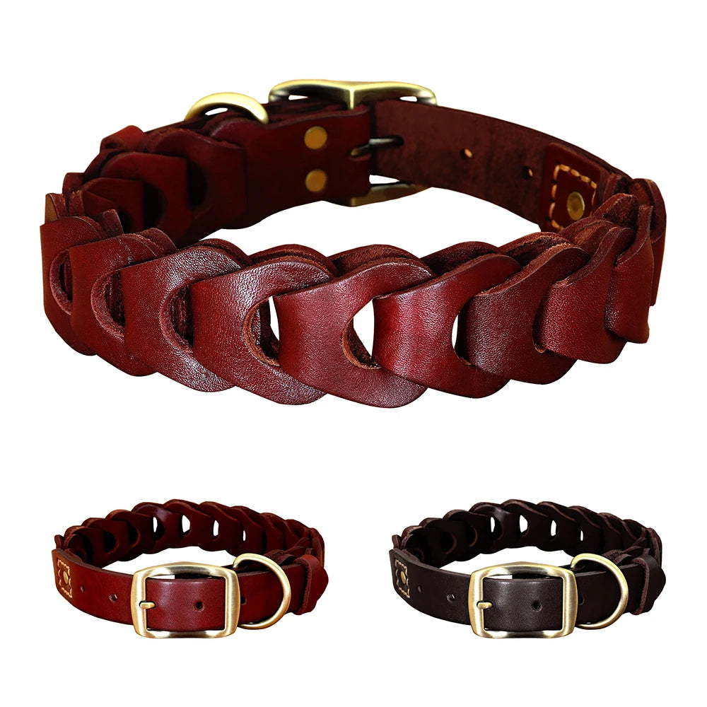 Collier Cuir Véritable Premium pour Grand Chien